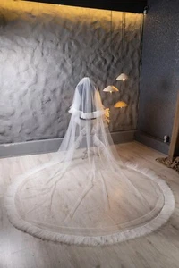 White Wedding Veils For Brides Tulle Ruffles Luxury Cathedral Veil For Women - Picture 1 of 12