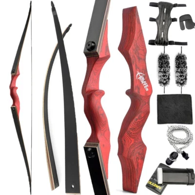 60" Takedown Longbow Archery Wooden Riser 20-60lbs Limbs Bamboo Target Shooting - Image 1 of 4