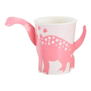 Pink Dinosaur Party Cups 8pk 266ml - Pink Girl Dinosaur Party Supplies - Picture 1 of 3