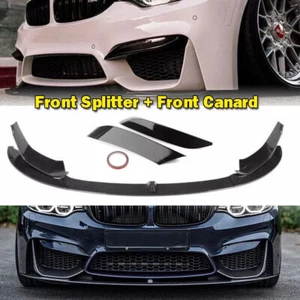 Front Bumper Lip Spoiler Splitter+Side Canard Lip Black FOR BMW F80 M3 F82 15-20 - Picture 1 of 10