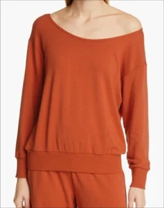 L'Agence Womens Kimora One Shoulder Top Rust S 4-6 Long Sleeve Ribbed cuffs Hem - Picture 1 of 7