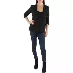 NY Collection Women Crepe Ruched Blazer Jacket One Button 3/4 Sleeve Black SZ L - Picture 1 of 4