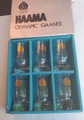 Vintage HAAMA 6 VASOS LAGER DEPORTES JUEGOS OLÍMPICOS MONTREAL 1976 Crown Corning Foto 1 de 4