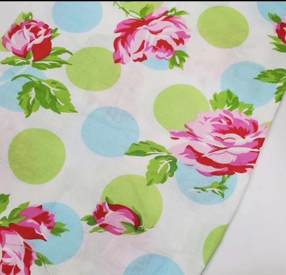 Tanya Whelan Fabric Floral Pink Green Roses Cottage Shabby Chic Quilt ONE YARD - Image 1 of 1