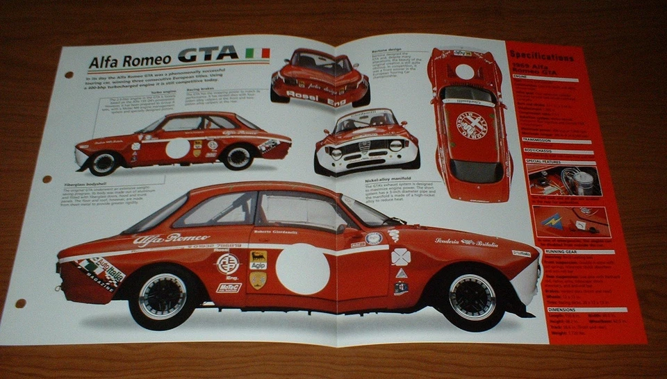 1969 Alfa Romeo GTA Original Imp Brochure Specs Info 69 Racing 1600 1300 - Image 1 of 1