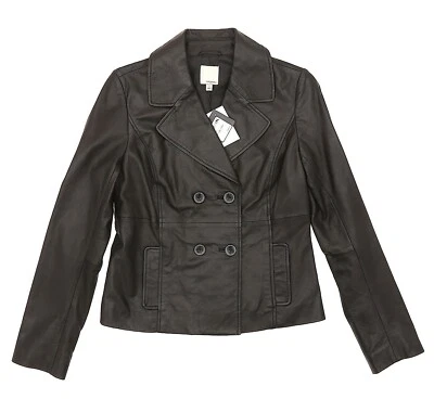 Halogen Black Front Button Leather Jacket Women's Size Small L114803 - Image 1 of 2