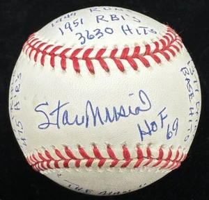 Stan Musial HOF MVP Signed RJ Stat Baseball Reggie Jackson Hologram - Picture 1 of 6