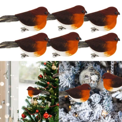 6/12x Clip On Christmas Robins Festive Xmas Tree Bird Decoration Ornament Gifts - Image 1 of 4