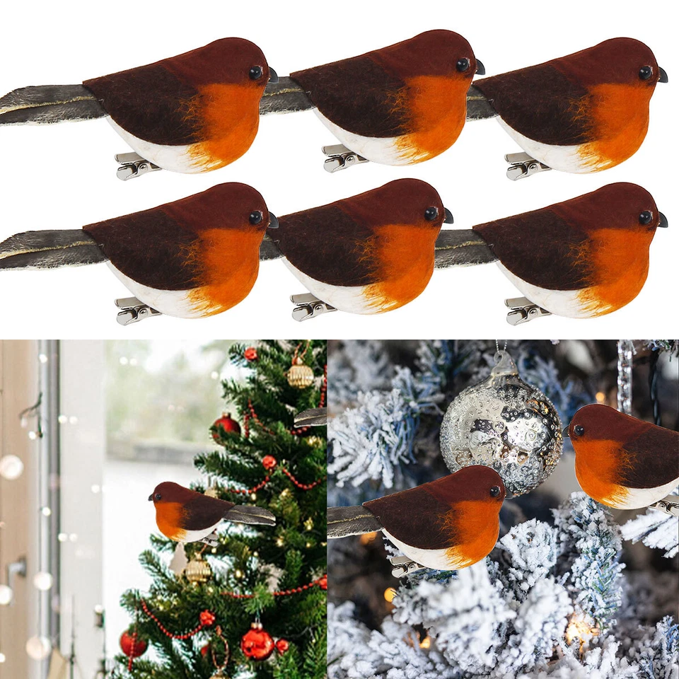 6/12x Clip On Christmas Robins Festive Xmas Tree Bird Decoration Ornament Gifts - Image 1 of 4