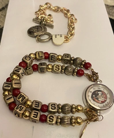 Florida State Seminoles Beaded Stretch Bracelet Watch & Stainless Link Bracelet Cover
