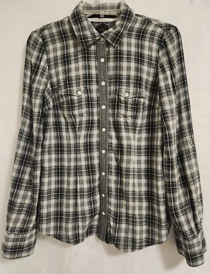 GUESS Shirt Pearl Snap Womens Medium Black White Plaid Western  Top - Image 1 of 4