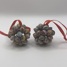 Lot of 2 Hand-rolled Paper Beads Christmas Ornaments 2" across