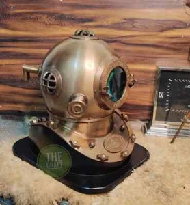 Antiguo Casco de Buceo 18" Navy Mark V Casco de Buceo Marino Profundo con Base - Imagen 1 de 6