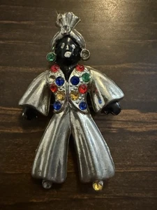 Rare HTF Vintage Blackamoor Brooch w Turban - Silvertone Jewel Gem Rhinestones - Picture 1 of 5
