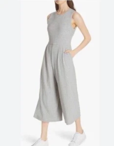 Eileen Fisher Organic Sm P Moon Cotton Gray Knit Wide-Leg Cropped Jumpsuit $278 - Picture 1 of 12