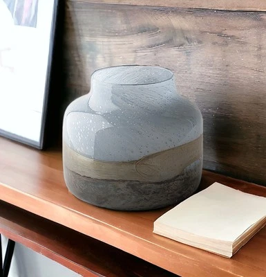 Jarrón de mesa de vidrio con semillas azul y marrón de 9" Foto 1 de 4