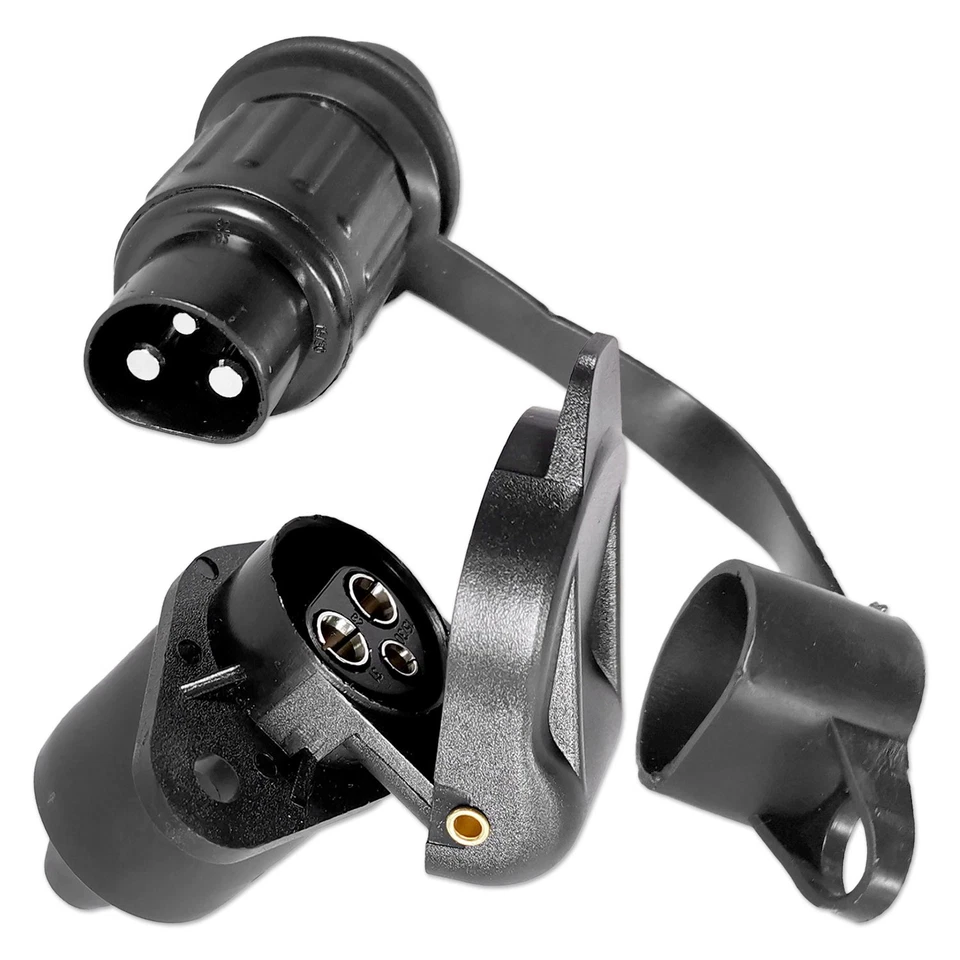 Anhängerstecker Set 3 polig 25A Stecker Steckdose DIN 9680 Schwarz 6V 12V 24V - Bild 1 von 4