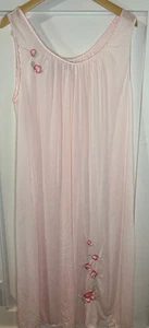 Shadowline Nylon Nightgown Slip Dress Pink Embroidered Flowers Feminine 1X - Picture 1 of 5