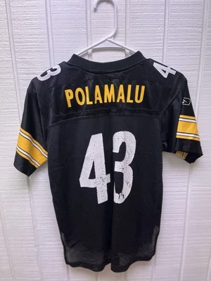 Camiseta deportiva juvenil mediana NFL Pittsburgh Steelers Reebok #43 Troy Polamalu negra/dorada Foto 1 de 4