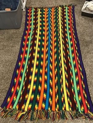 HAND CROCHET RAINBOW STYLE MULTI COLOR AFGHAN LAP BLANKET COUCH THROW 40” x 90” - Image 1 of 4