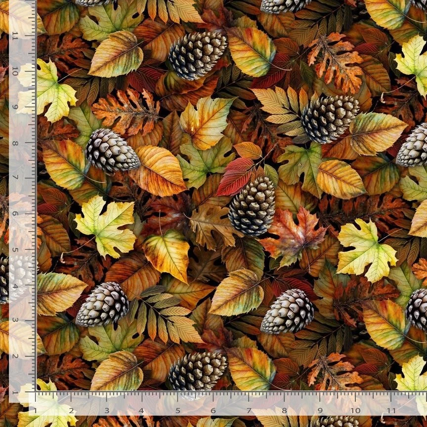 108" Wide Back Fabric | Packed Fall Leaf & Pine Cone | Timeless Treasures YARD - Image 1 of 1