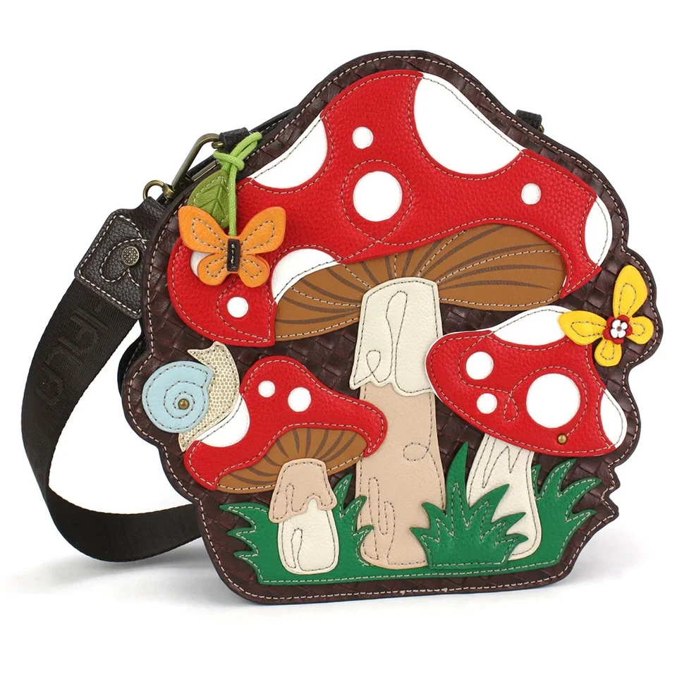 CHALA RED WHITE MUSHROOM SNAIL NOVELTY CROSSBODY PURSE FAUX LEATHER RFID