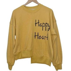 Gilli "Happy Heart" Asymmetrical Crew Neck Relaxed Sweatshirt - Medium - Yellow - Picture 1 of 3