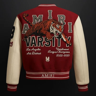 Amiri Varsity Jacket Red & White Leather Sleeve Tiger Patch Logo Size - Image 1 of 4