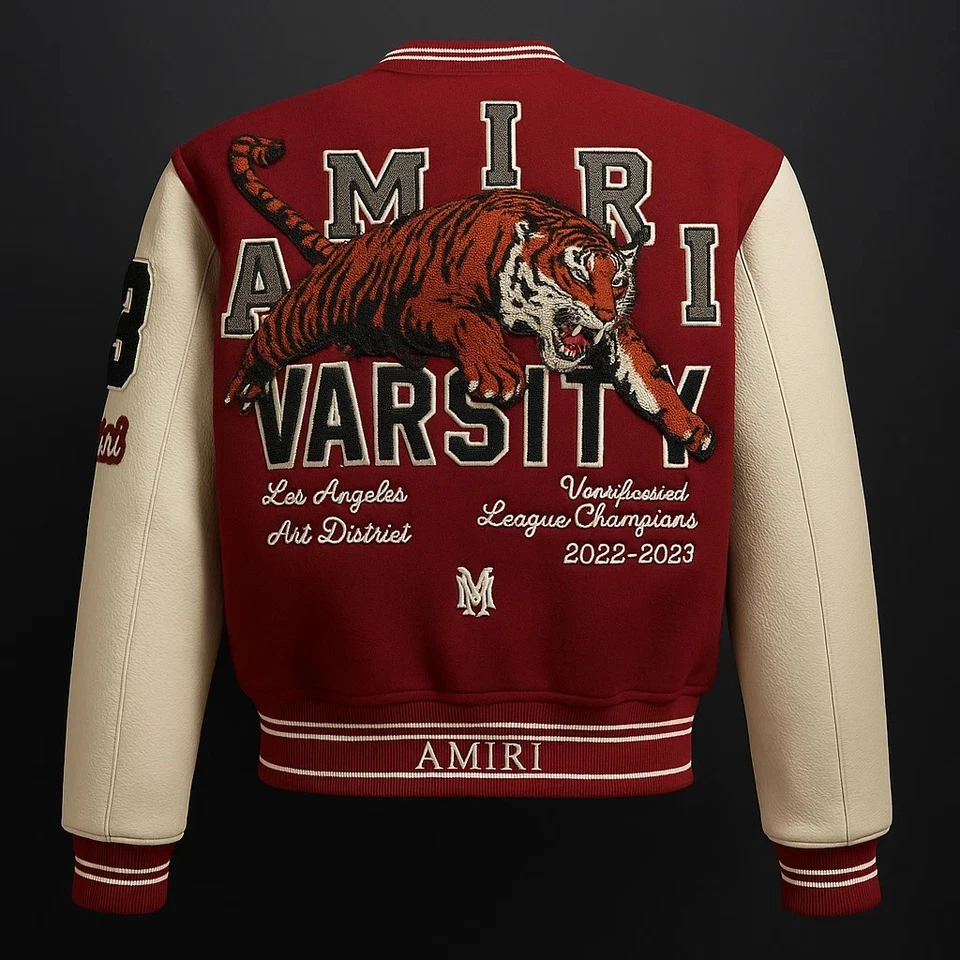 Amiri Varsity Jacket Red & White Leather Sleeve Tiger Patch Logo Size - Image 1 of 4