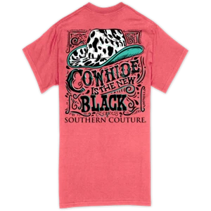 Camiseta negra Southern Couture clásica de cuero de vaca es nueva - Imagen 1 de 8