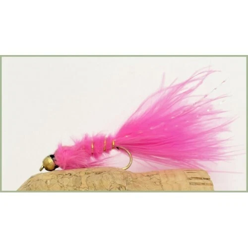 TROUTFLIES UK 6er Pack, Pink Lures Forellenfliegen, Pink Menace, Goldhead Sinking Flies Gr. 10