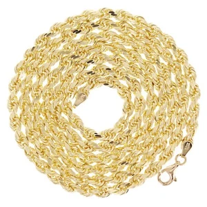 Collar de cadena de cuerda con corte de diamante macizo de oro amarillo de 10k 4 mm 24" 26 gramos - Imagen 1 de 4