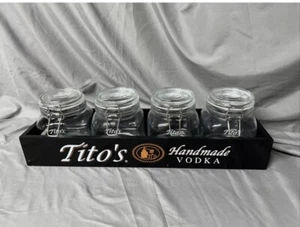 Tito’s Vodka Wooden Bar Caddy Condiment Holders Mason 4 Jars Double Sided NEW - Picture 1 of 1