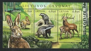 Lithuania 2017 MNH sheet of 3 stamps Deer, Hare & European Badger . WWF ** - Picture 1 of 1