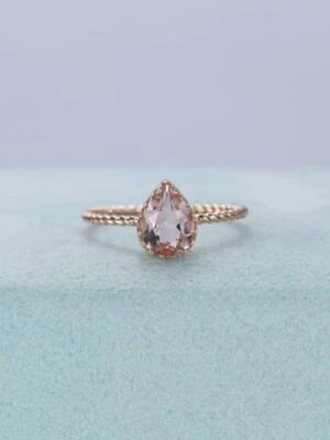 1Ct Lab-Created Morganite Twisted Solitaire Band Ring REAL 9ct SOLID Rose Gold - Image 1 of 4