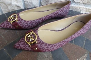 Michael Kors Wm New Point Toe Flat PVC MK Sm Signature Logo- Plum -  Choose Size - Picture 1 of 9