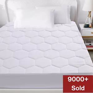 QUILTED MATTRESS PROTECTOR LUXURY FITTED COVER SINGLE DOUBLE KING BUNK - Picture 1 of 16