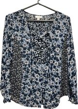J. Jill size XS Petite blue floral sheer long sleeve pullover blouse top tunic