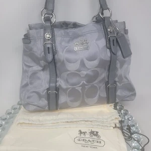 Coach Bag Purse Silver Glittery Gray Trim Genuine Coach Handbag Maroon lining - Picture 1 of 14