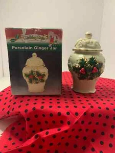 Vintage porcelain ginger jar by holiday style in box with mistle toe - Picture 1 of 3