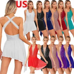 Costume danza balletto lirico lucido donna figura ghiaccio pattinaggio vestito palestra body - Foto 1 di 88