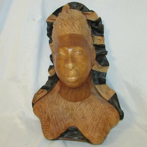 Vintage African Handmade Decorative Leather Life-sized Mask Woman Bust with Hair - Picture 1 of 9