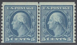 #496 F-VF MNH OG-5¢ Washington-Rotary Press COIL-NICE LINE PAIR (REM #496lp-2) - Picture 1 of 2