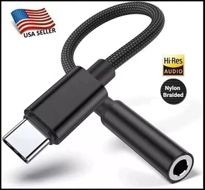 Braided USB-C Type C Adapter to 3.5mm Aux Jack Headphone for Samsung for iPhone - Picture 1 of 4