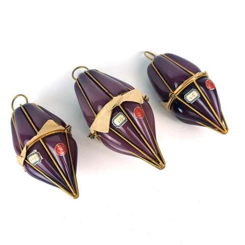 Vintage Murano Italy Caged & Blown Glass Hanging Pendants Set of 3 Eggplant - GC Cover