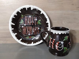 Weihnachten Happy Holidays handbemalt Milch und Plätzchen Teller Becher Sevilla Ohio - Bild 1 von 6