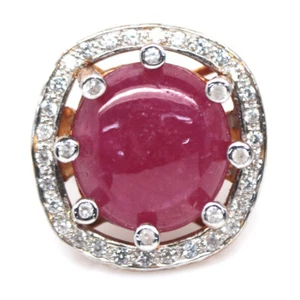 Anillo De Rubí Rosa Y Circonita Blanca De Plata Esterlina 925 16 X 17 Mm Talla 7 - Imagen 1 de 4