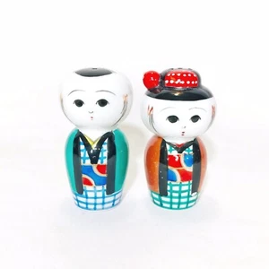 Vintage Porcelain Handpainted 3" Arita Japan Kokeshi Doll Salt Pepper Shakers - Picture 1 of 7
