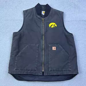 Carhartt Sandstone Vest Men's XLT Tall Black Iowa Hawkeyes Logo Full Zip Canvas - Picture 1 of 13