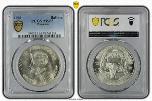 PANAMA 1 Balboa 1966 Silver PCGS MS65 More Than 200,000 Pcs Melted Down - Picture 1 of 3